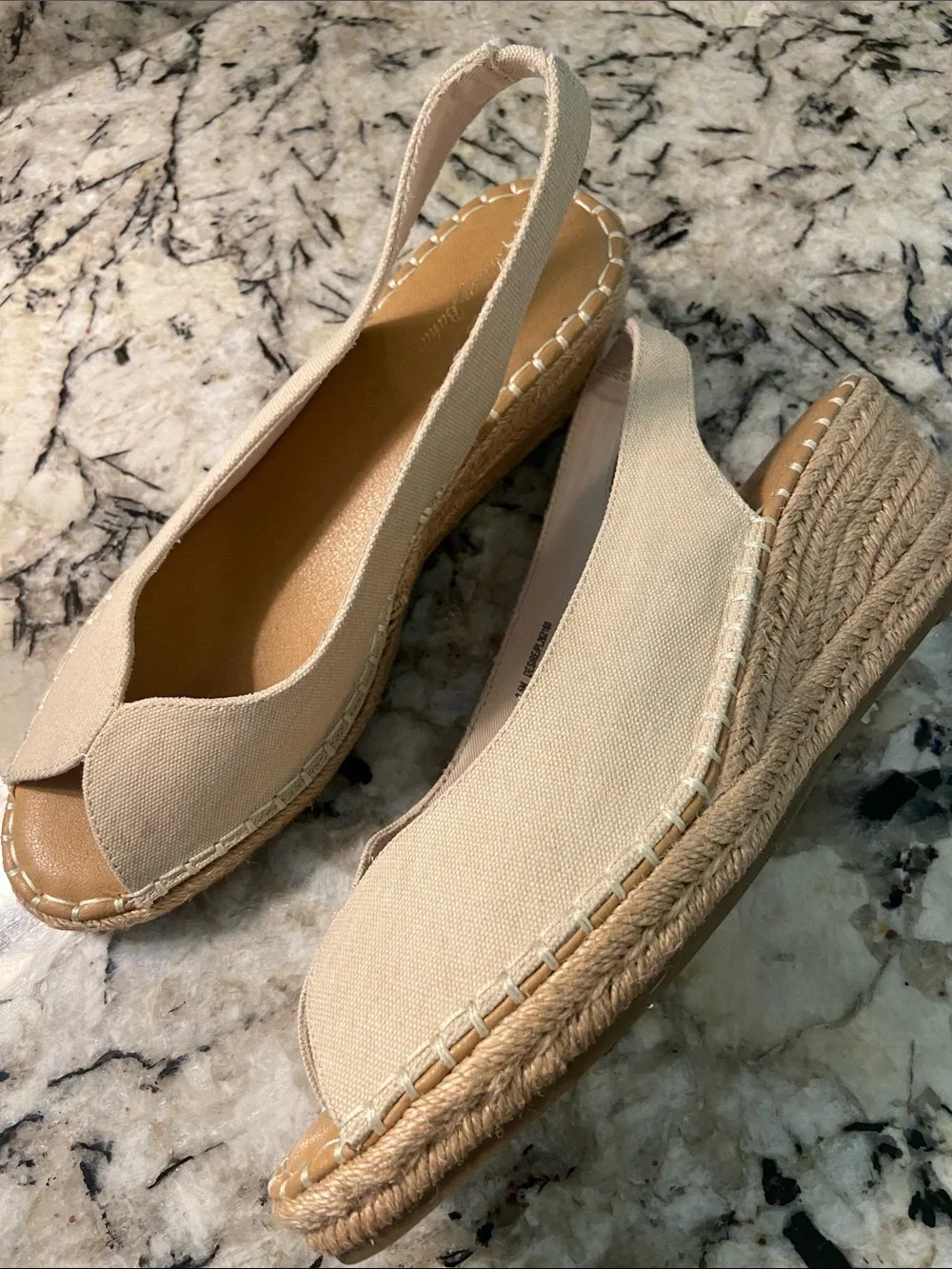 Tommy Bahama Neutral Canvas Peep Toe Espadrille Slingbacks